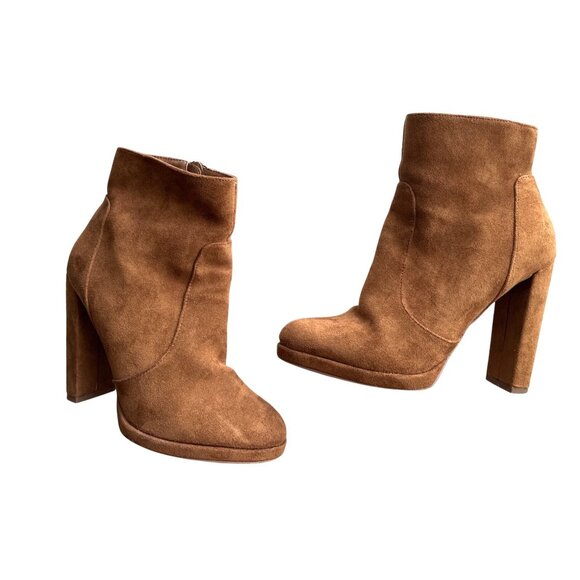 Forever 21 Boots Cognac Brown Suede Side Zippers & Chunky Heel Design Size 7.5 - Picture 2 of 6